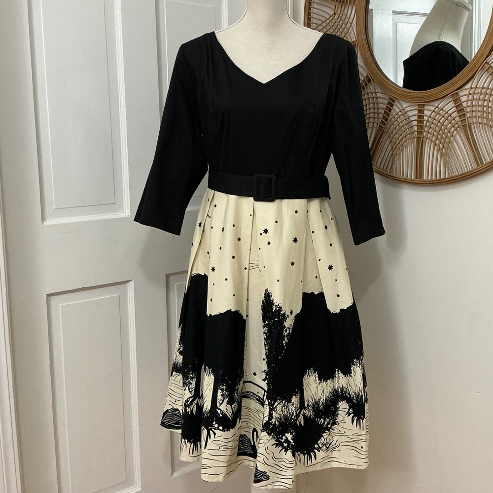 Sucrefas Dress 4XL US XL Retro Swan Print Rockabilly PinUp Gothic Celestial